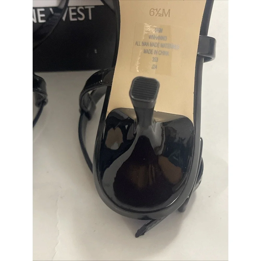 Nine West Womens Hanni Strappy Square Toe Kitten Heel Sandal Black Size 6.5M New